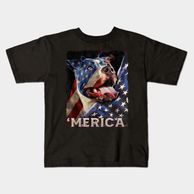 American Flag Pitbull Patriotic Dog 4th Of July Proud T-shirt Kids T-Shirt by creativedn7